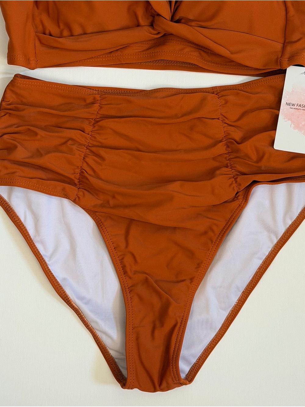 Twist-Front Wide Straps High-Waist Tummy Support Bikini Set in Burnt Orange Med. - Picture 8 of 11